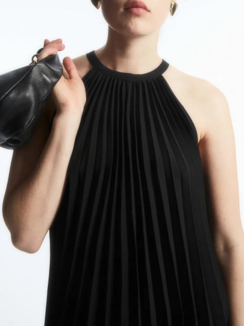 COS Black Pleated Halterneck Midi Dress